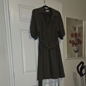 Calvin Klein Dark Olive Shoulder Sleeve Dress